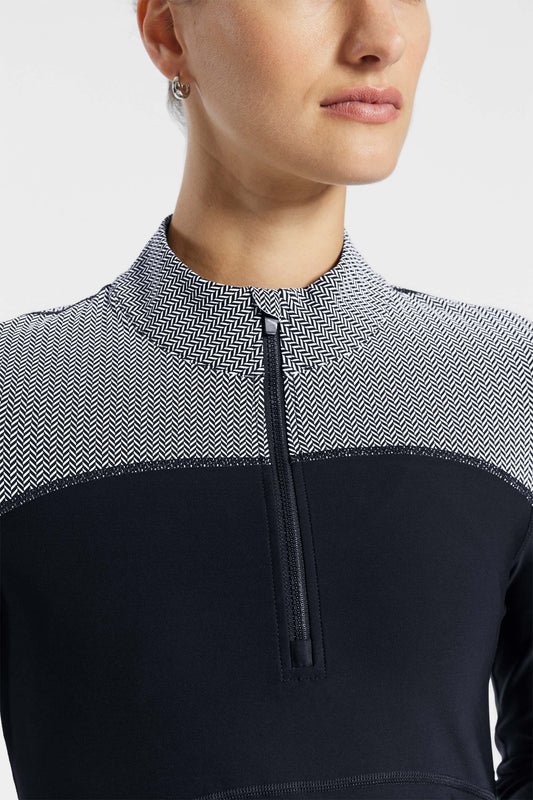 Pro Fleece 1/4 Zip Color Block Long Sleeve Top - Black/white Herringbone