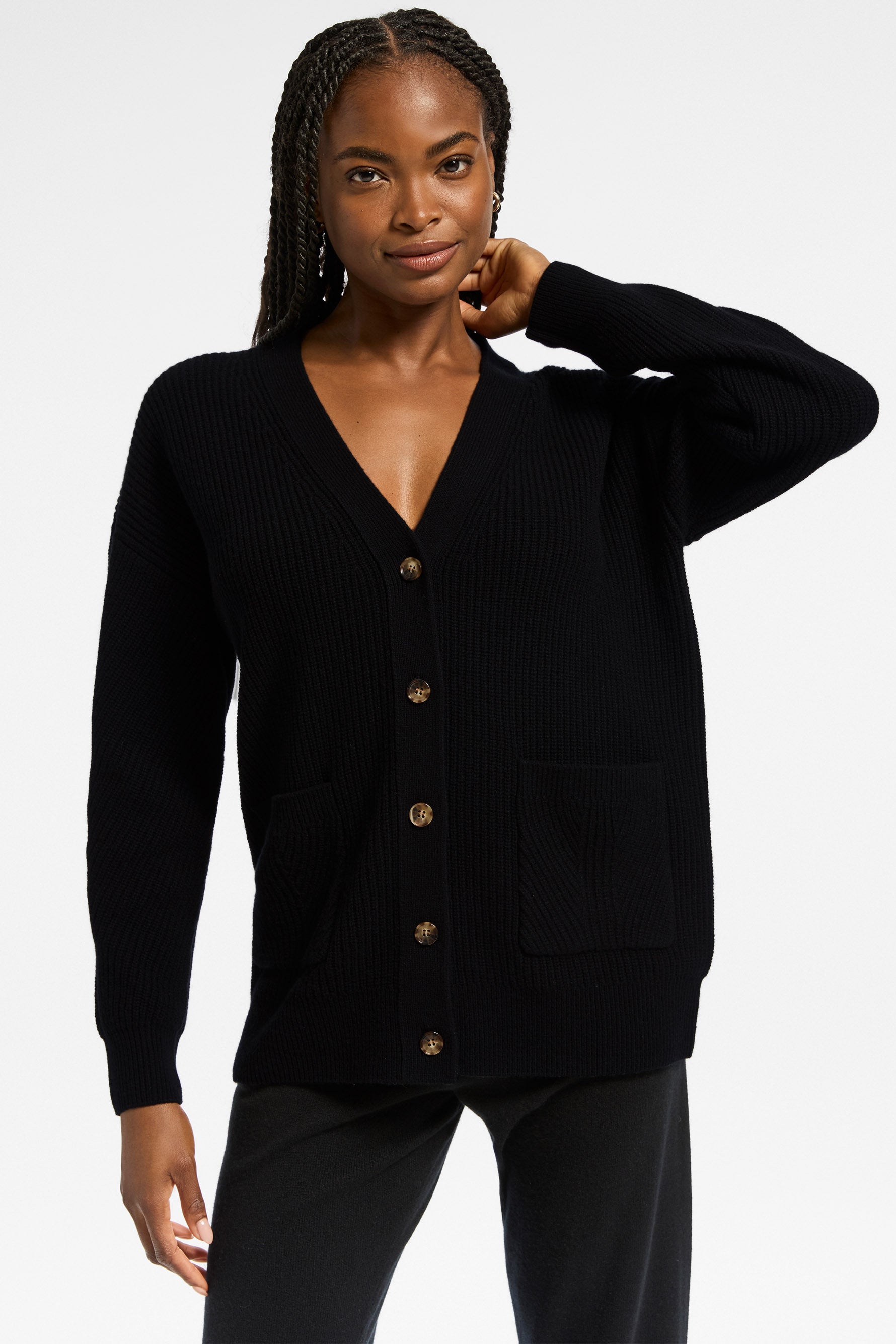 Black cashmere cheap boyfriend cardigan