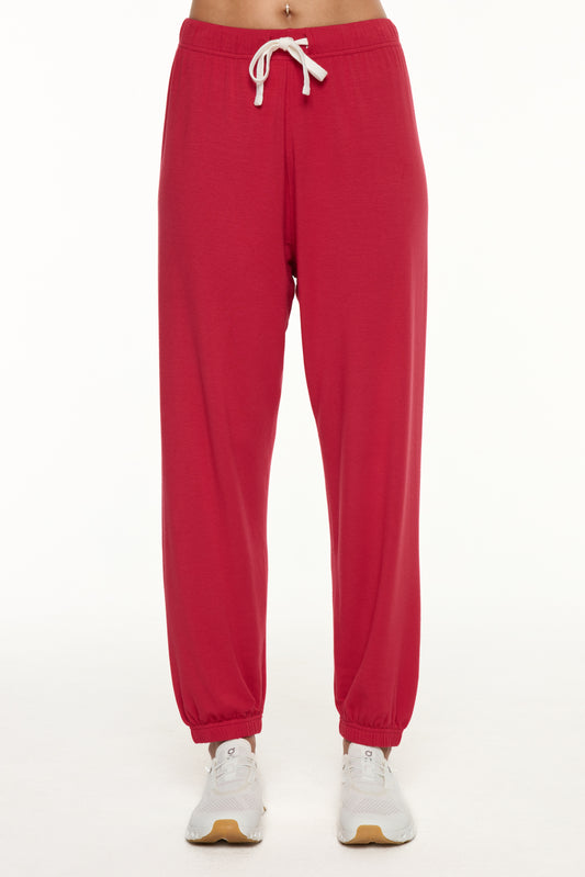 Andie Oversized Fleece Sweatpant - Pirate Red