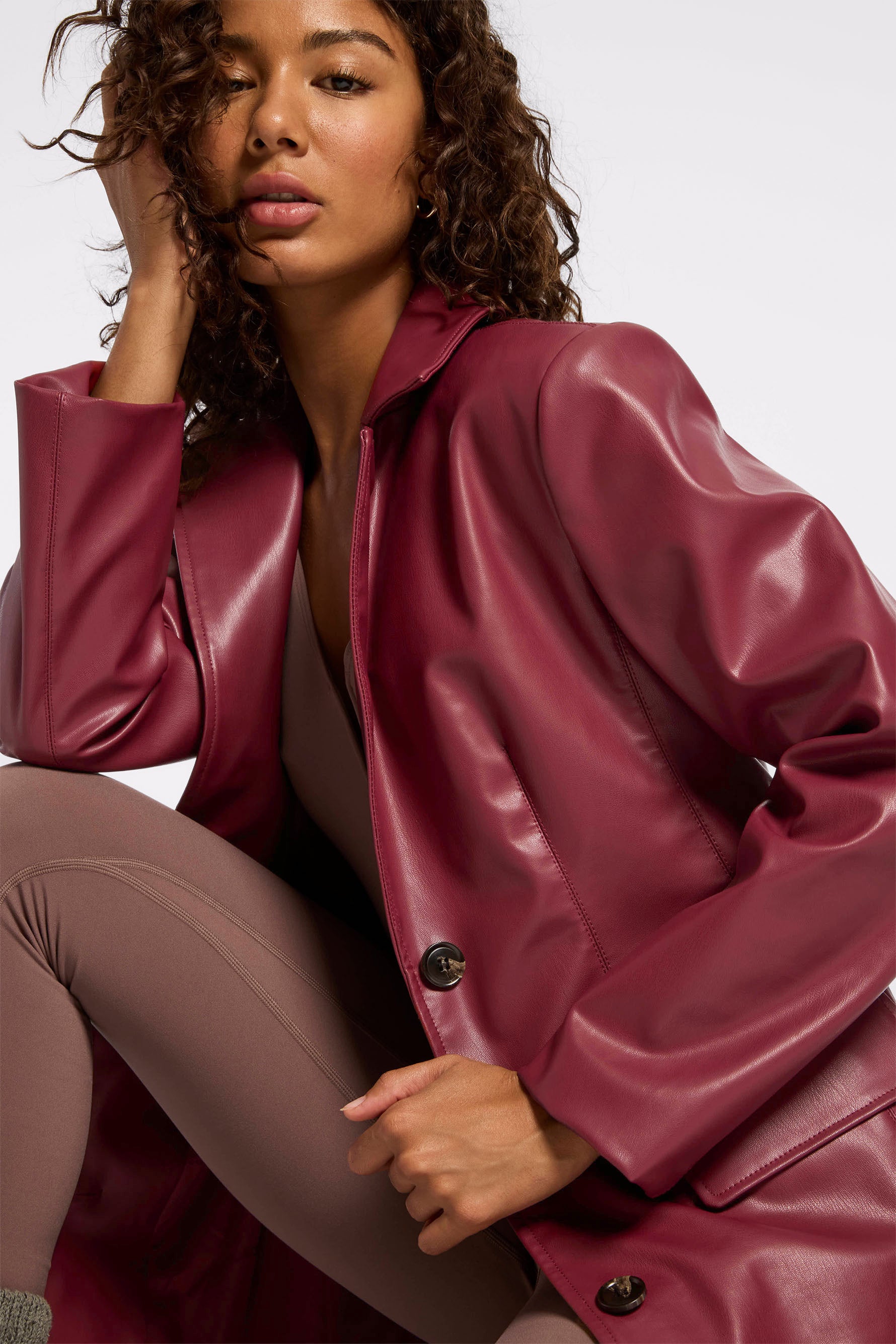 Apparis Liv Apple Faux Leather Coat in Rhubarb | BANDIER - BANDIER