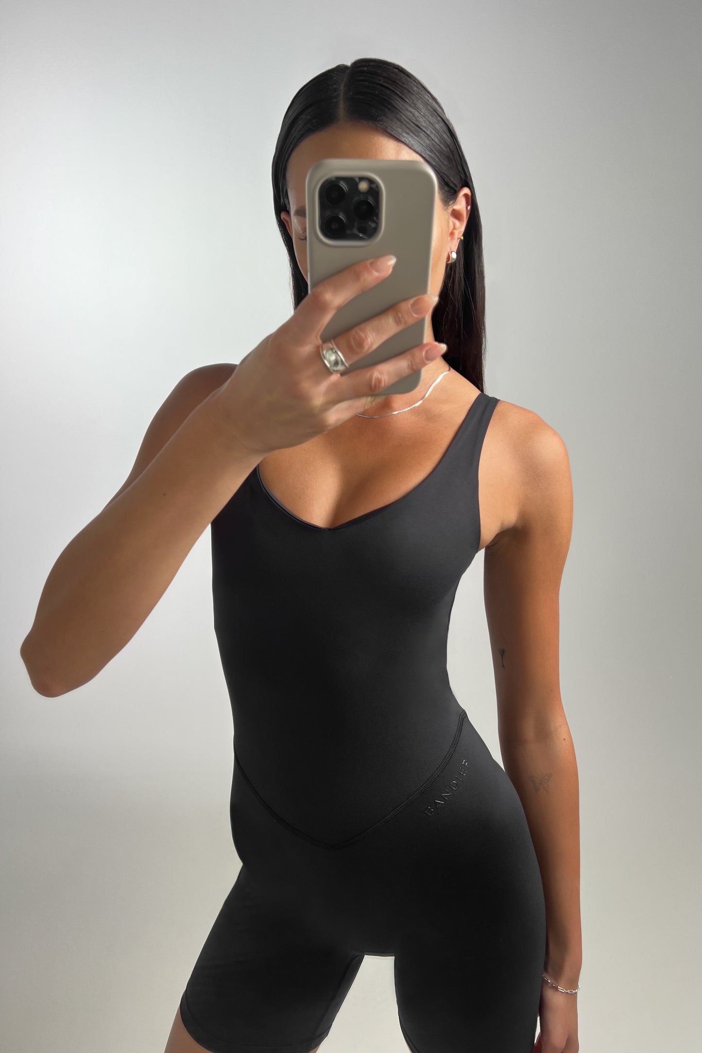 V-Neck Tempo Short Catsuit - Black