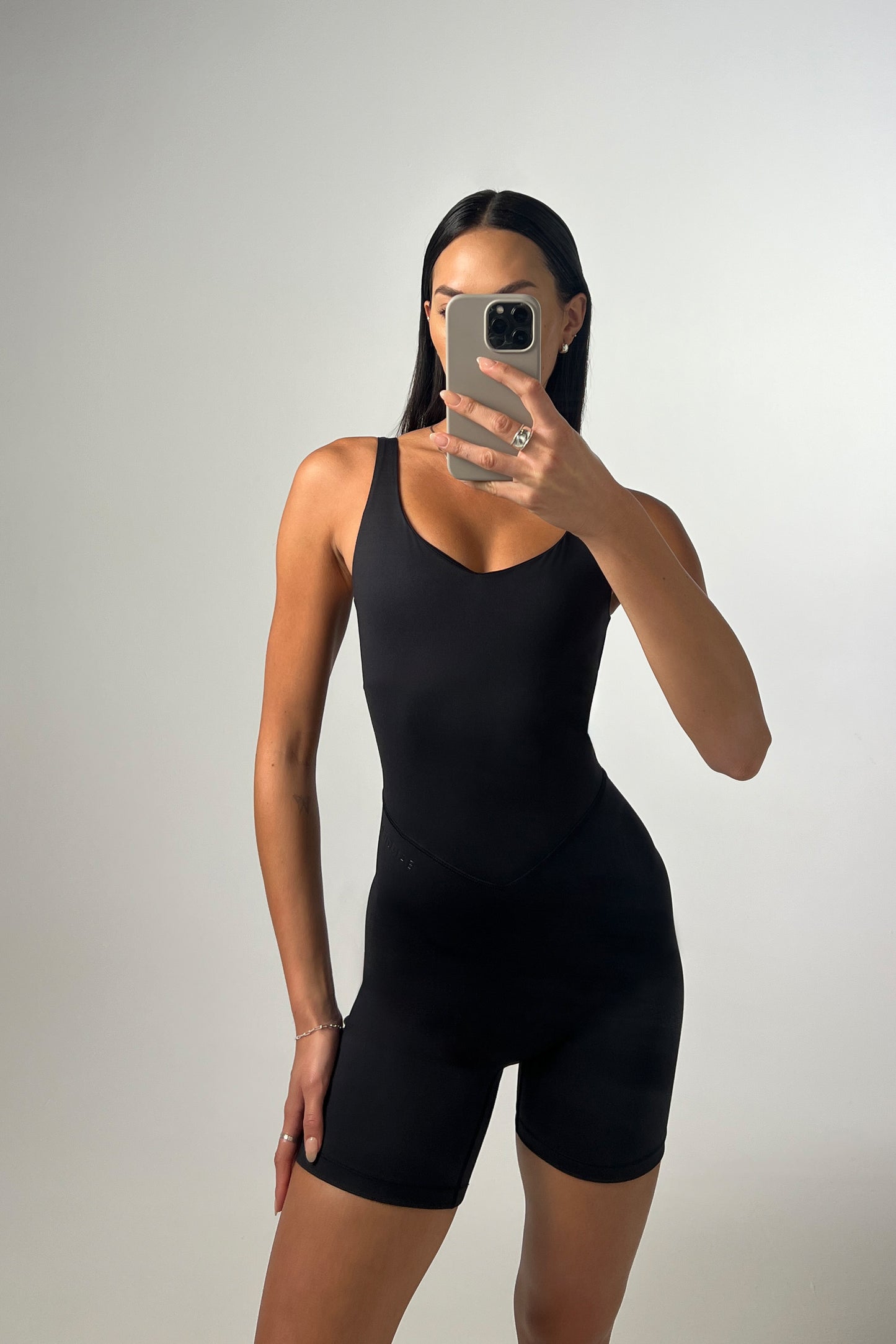 V-Neck Tempo Short Catsuit - Black