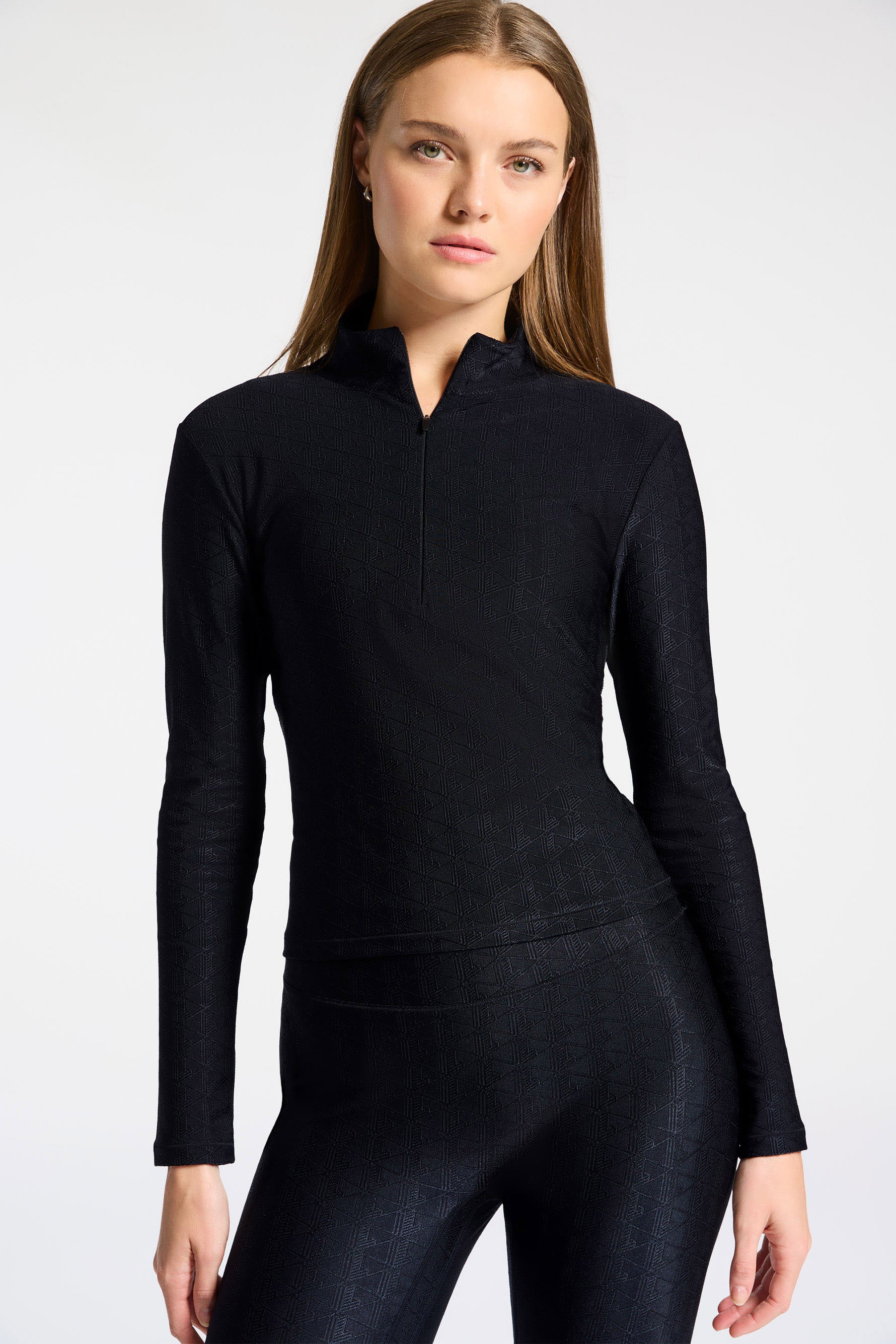 Lacoste x BANDIER Jacquard Long Sleeve Quarter Zip in Noir | BANDIER