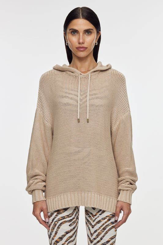 Abbey Knit Hoodie - Pebble