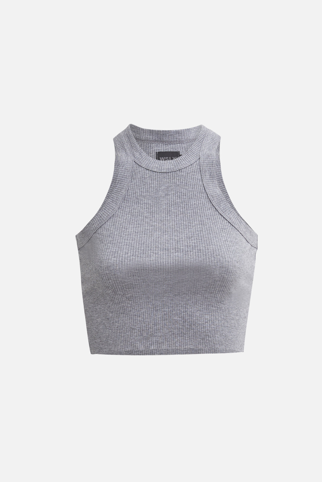 Grey Cropped Ribbed Tank 