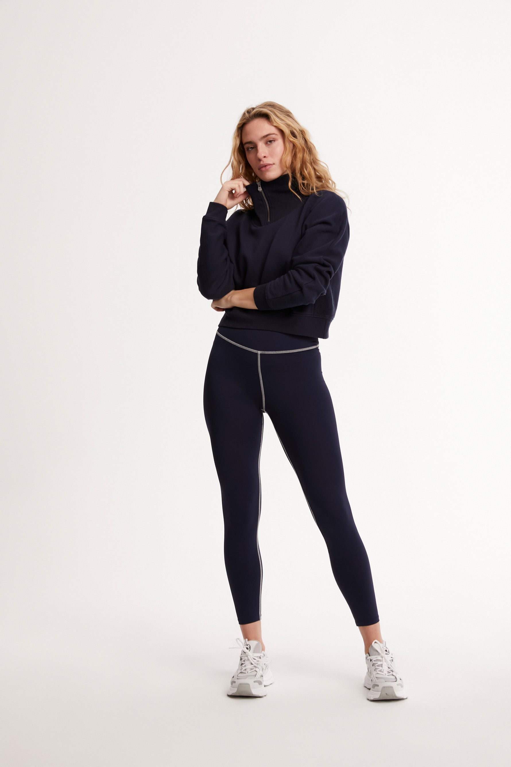 Eco Fleece Cropped Half Zip Mock Neck