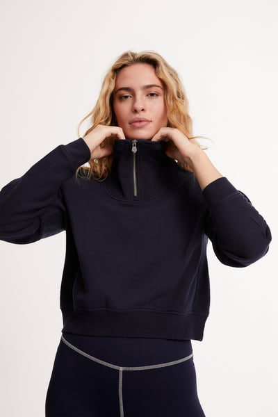 Eco Fleece Cropped Half Zip Mock Neck