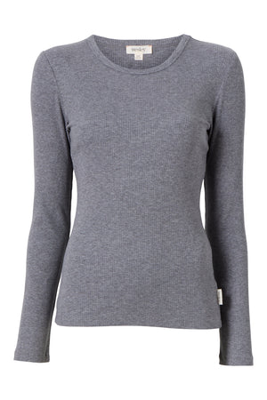 Light Grey Rib Exposed Seam Long Sleeved Crop Top