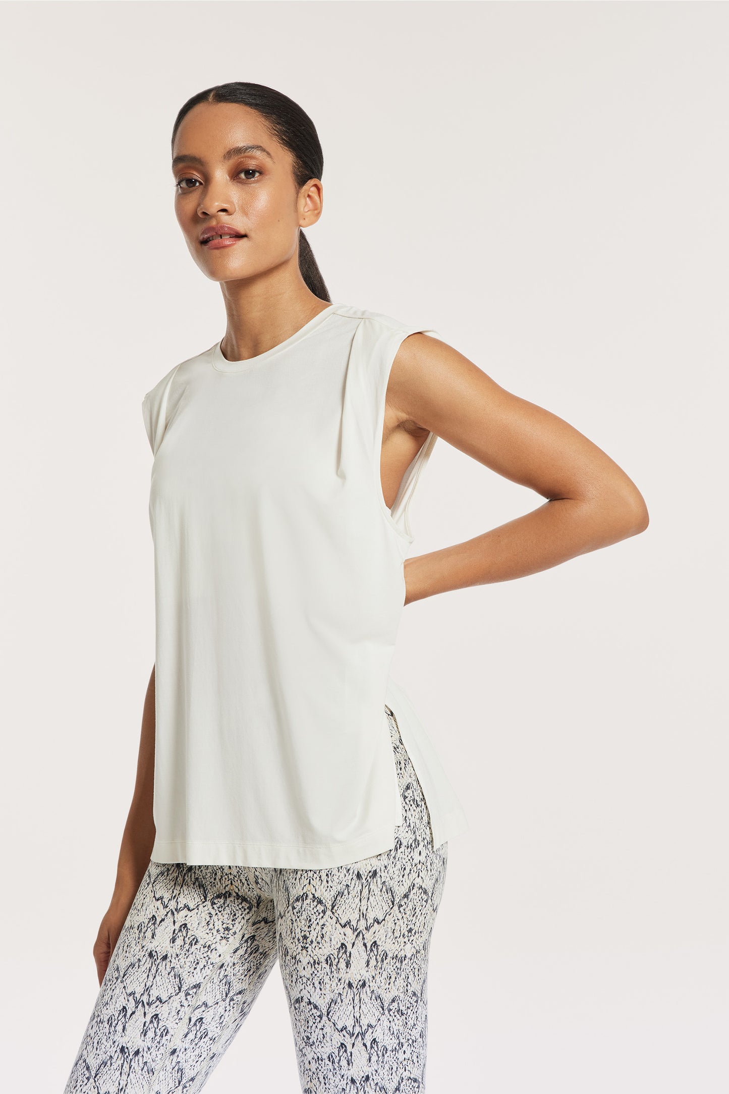 White Muscle Tee with Slits on the Sides 